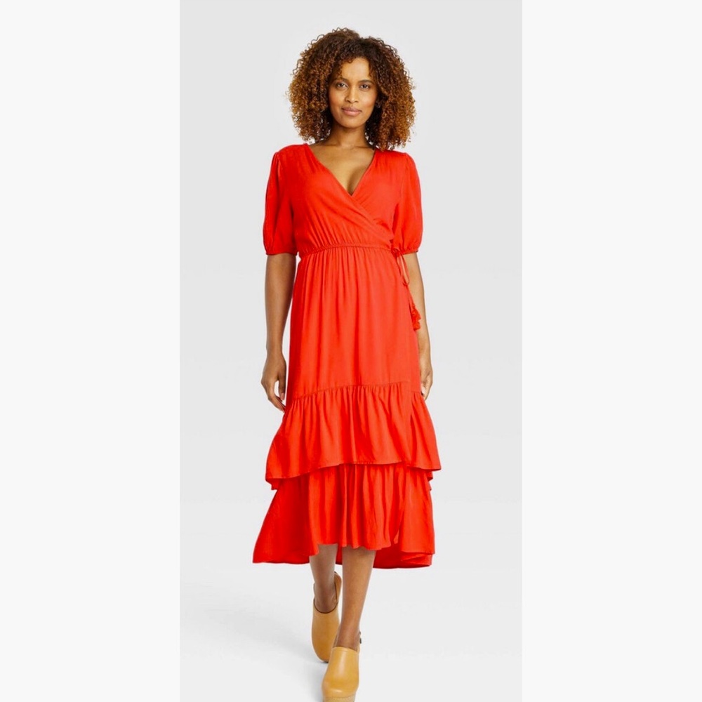 Knox Rose wrap tiered midi dress size medium - Picture 1 of 12